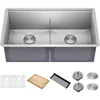 33-Inch Undermount Workstation 16 Gauge Double Bowl Stainless Steel Kitchen Sink with Accessories, KWU112-33 1