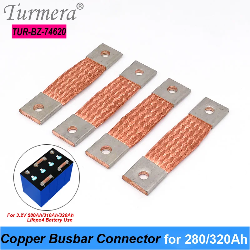 Turmera Busbar Lifepo4 Bateria Flexível Cobre Conector mm Buraco para Furo 74 mm 400a Uso em 12v 280ah 310ah 320ah Lifepo4 Bateria