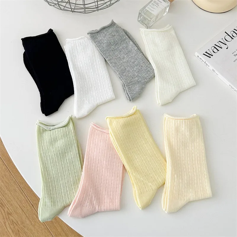 Summer Socks Women's Thin Candy Color Hollow Out Loose Casual Basic Sweet Girls Fashion Long Comfort