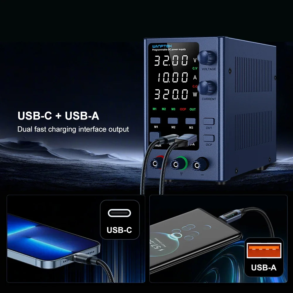 Wanptek Einstellbares Labornetzteil 30 V 60 V 120 V mit USB/Typ-C-Schnellladefunktion, voreingestelltes Gleichstrom-Gleichstromnetzteil – Detail 14