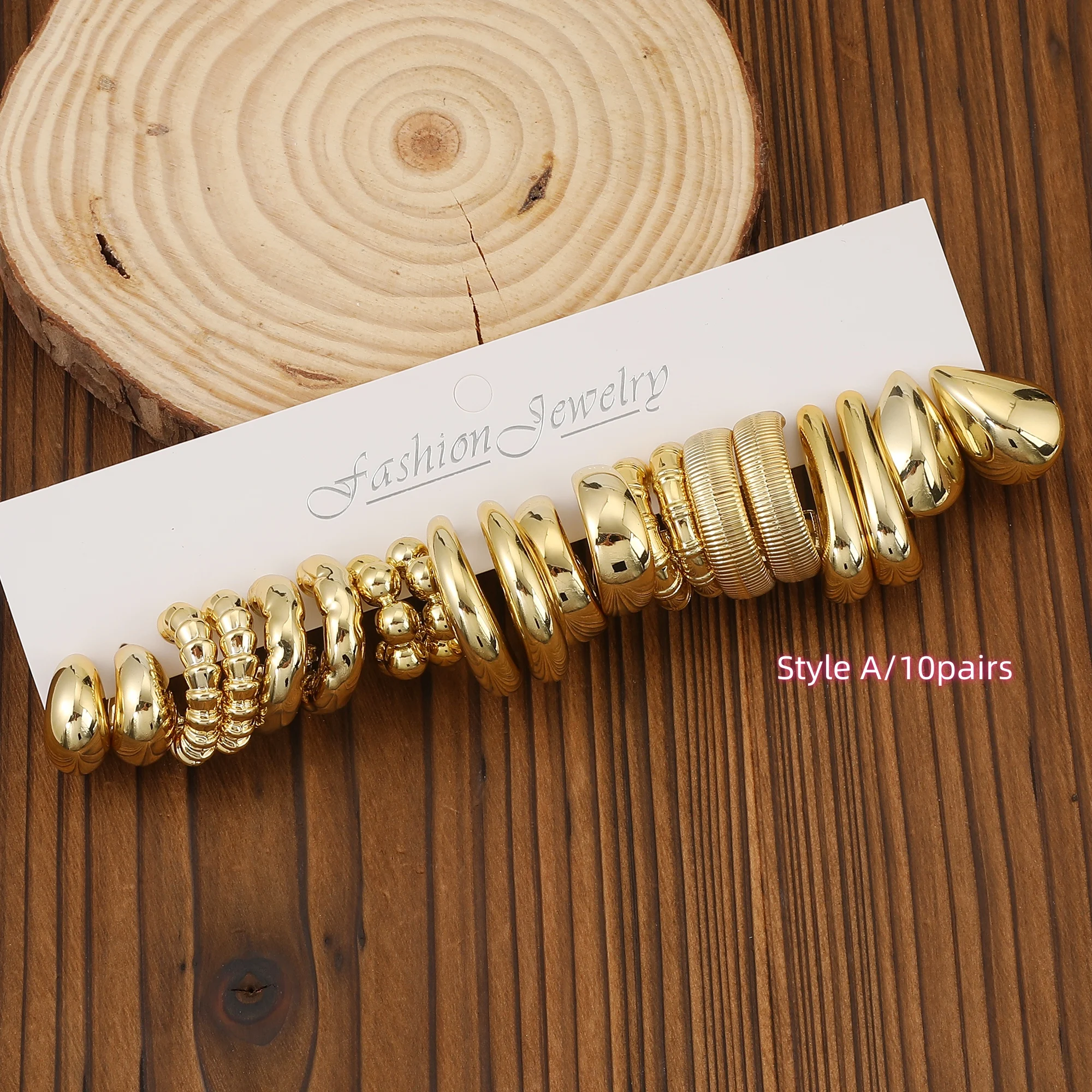 10pairs/40pairs European and American New Simple Design Geometric Golden-plated Plastic Material Earrings With Various C-shaped 2