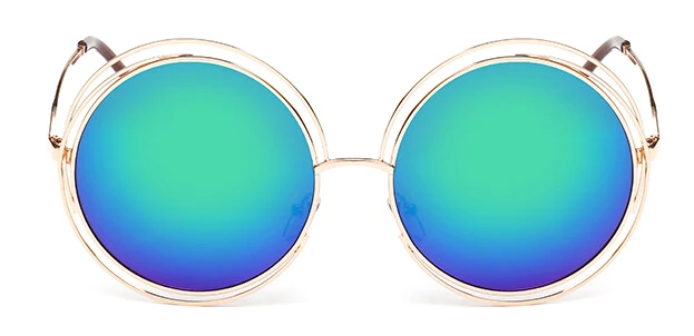 Vintage Oversized Round Mirror Sunglasses with Metal Frame