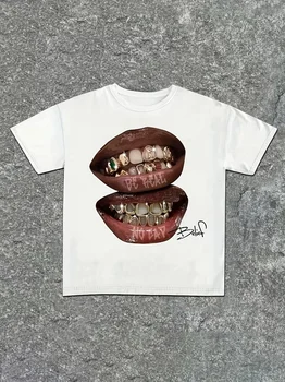 Plus Size Loose Fit Lip Pattern Print Oversized T Shirt Men Women Hip Hop Streetwear Casual Daily Wear Unisex Top 1