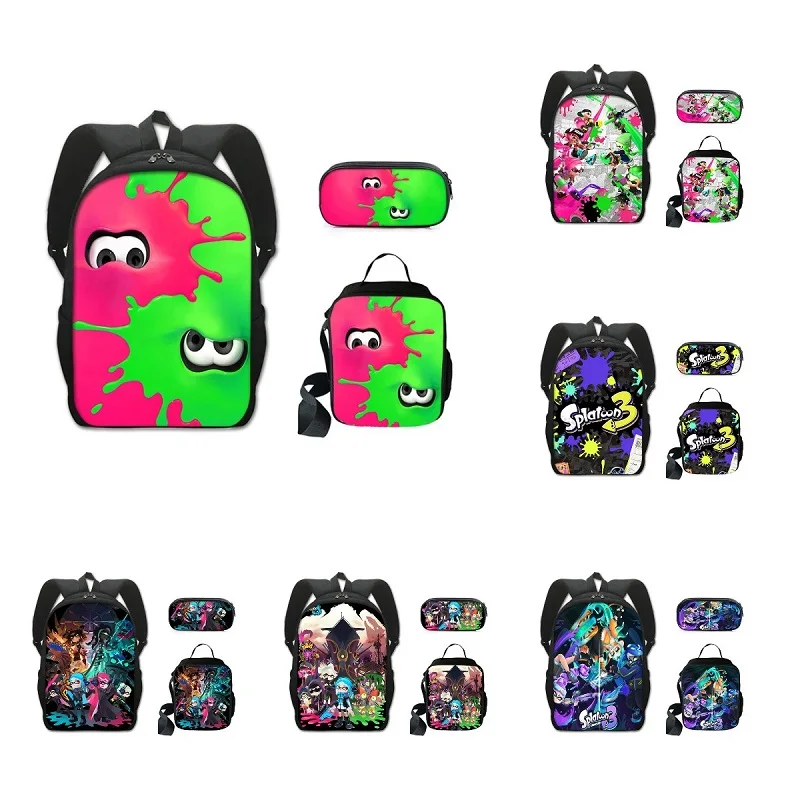 

Splatoon 3 New Game 3pcs/set Backpack 2023 New Game School Bag Adult Kids Bags Unisex Hip Hop Y2k Cartoon Travel Daypack