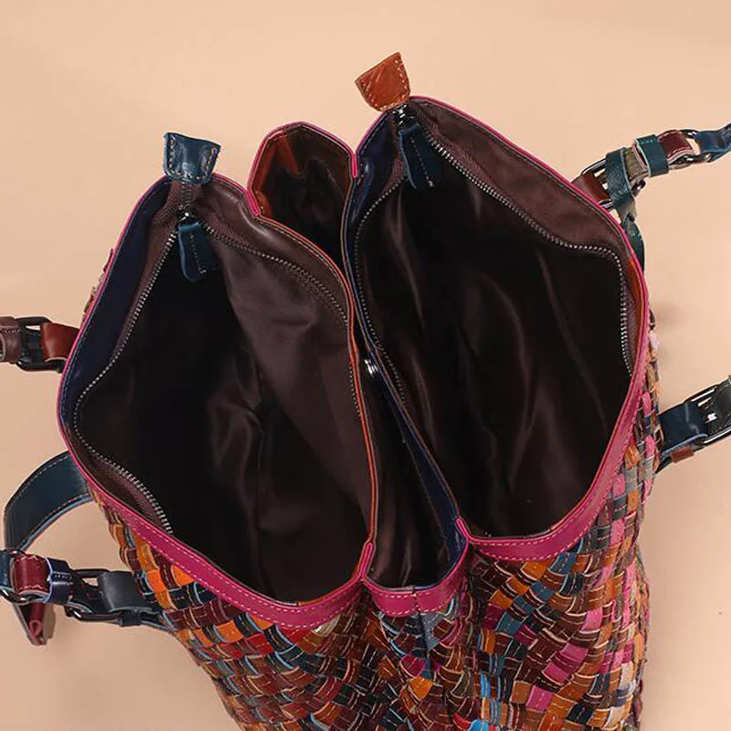 سان ماريز متعدد الألوان جلد طبيعي حقائب منسوجة سعة...