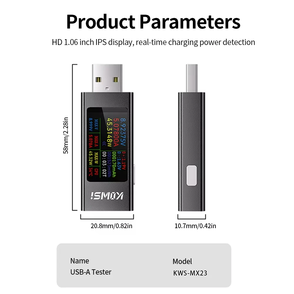 KWS-MX23 USB 테스터 DC 전압 계량기 디지털 디스플레이 전류계, 계량기 충전 테스터, DC 4-30V 0-12A 전류 전압 모니터