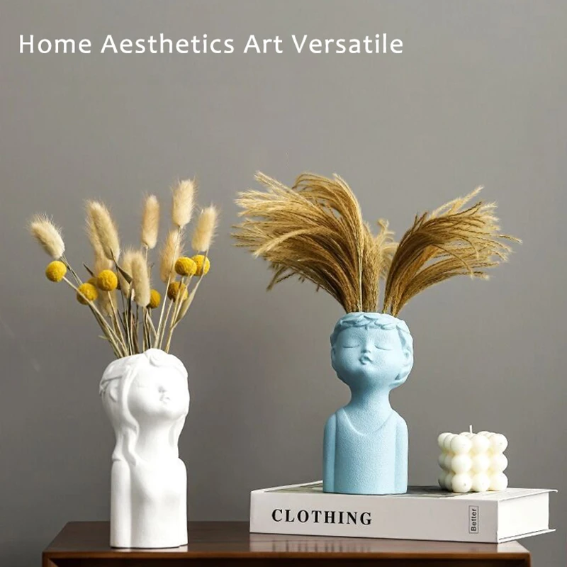 1 Piece Creative Sphinx Statue Ceramic Vase Indoor Decoration Statue Cute Boy Girl Hydroponic Vase Home Desktop Decorations 2