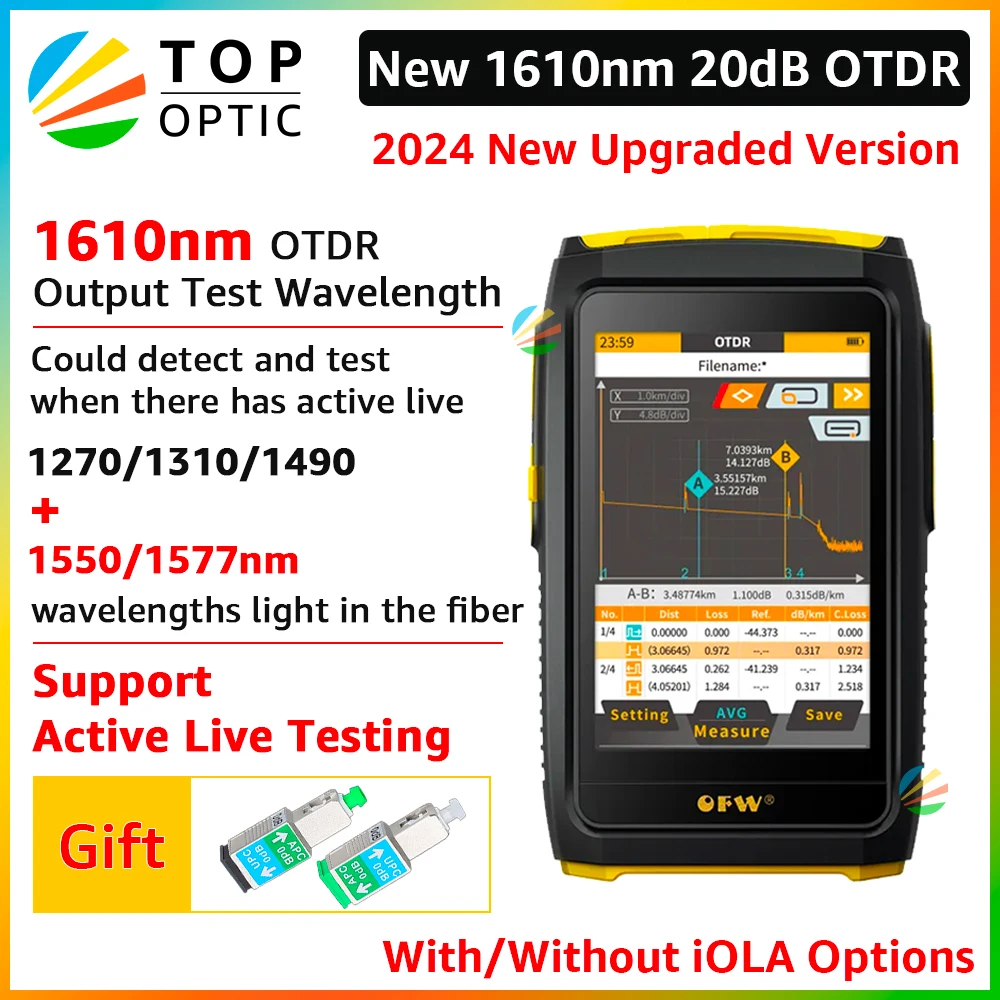 Free Shipping OFW Mini OTDR Active Fiber Live Tester 1610nm 20dB Optic Reflector Optical Reflectometer Touch Screen OPM VFL iOLA