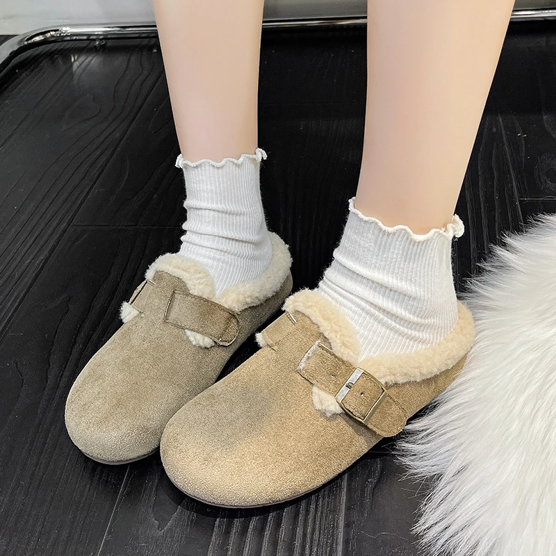 With Round Toe Anti Slip Warm and Casual Cotton Slippers for Women in Winter Fashionable New Elegant Flat Cotton Slippers