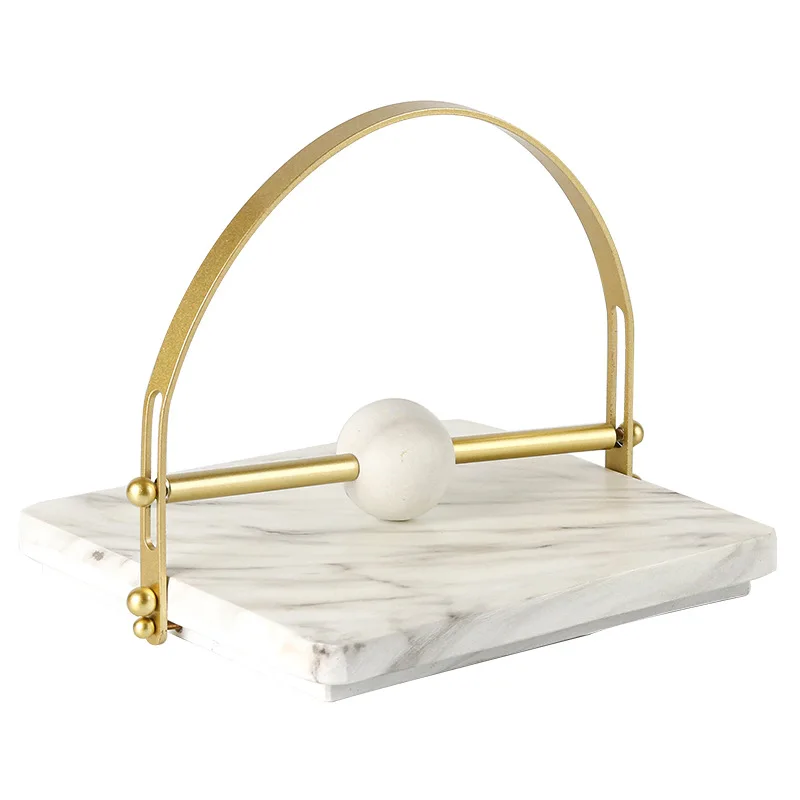 Modern Luxury Metal Tissue Holder, Dining Table Center Napkin Holder, Hotel Clubhouse, Imitation Marble Paperweight Decoration 6