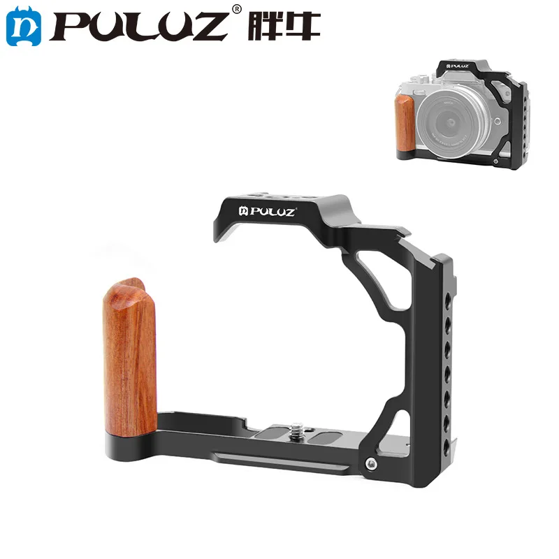 

PULUZ Metal Camera Cage Wood Handle for Nikon ZFC with 1/4 Screw 3/8 inch / Arri Positional Hole & Cold Shoe Stabilizer Rig