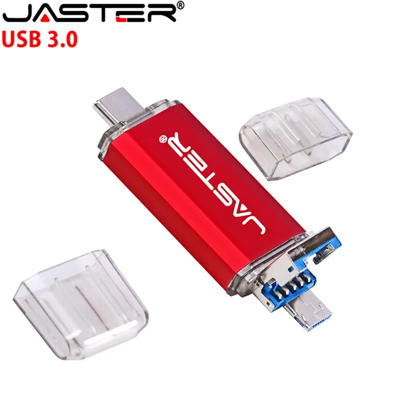 JASTER 3 IN 1 USB 3.0 Flash Drives 16GB 32GB 64GB 128GB Waterproof Pen Drives Metal Memory Stick OTG U Disk 100% Real Capacity