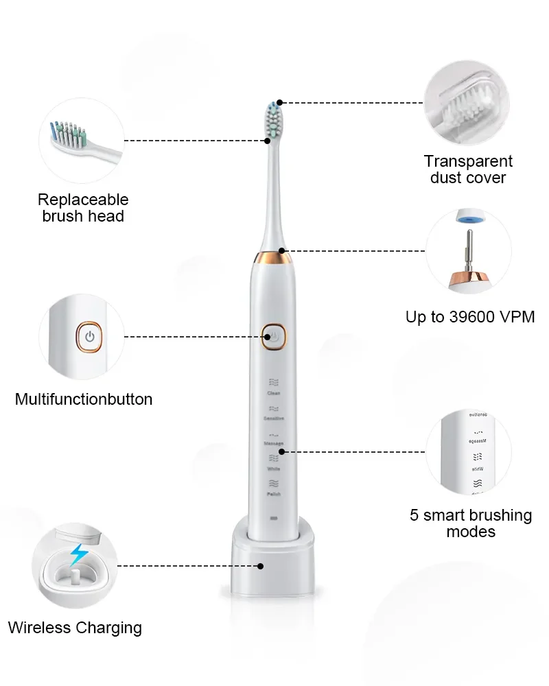 Sonic Elektrische Zahnbürste Smart Ultraschall Dental Zähne Bleaching Wiederaufladbare Erwachsene Zahnbürste Sarmocare S100 Mit 8 Bürstenkopf – Detail 13