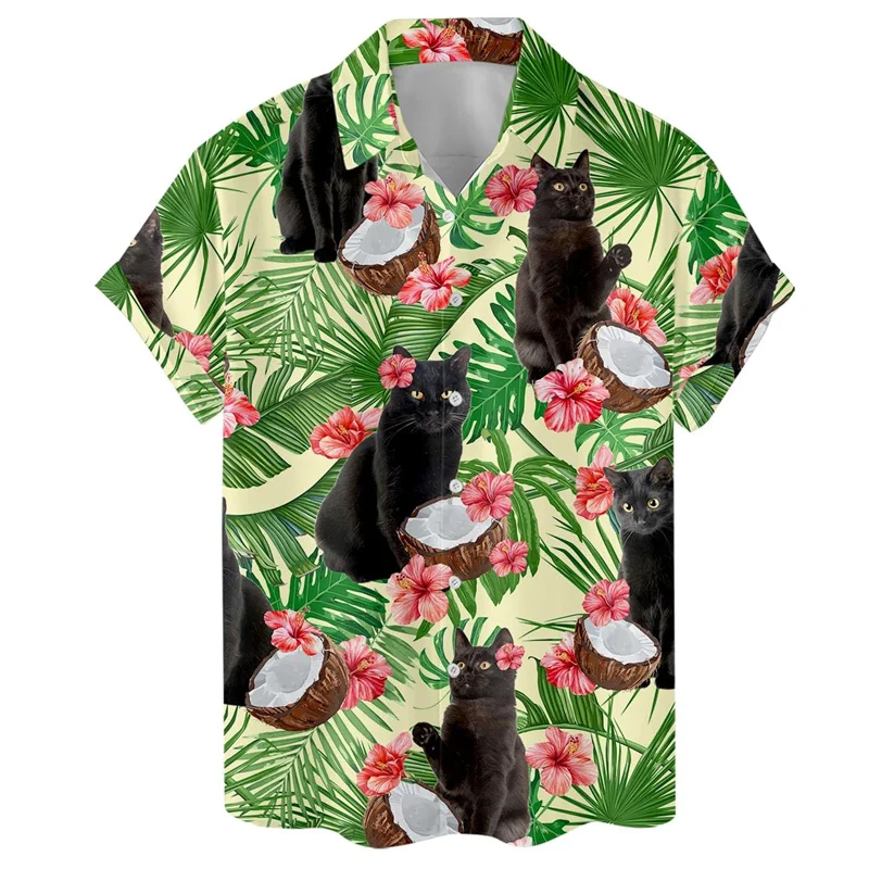 

Animal Cat Raccoon Hawaiian Shirts Men 3D Print Dinosaur Pattern Shirt Button Lapel Short Sleeves Fashion Aloha Shirt Clothing