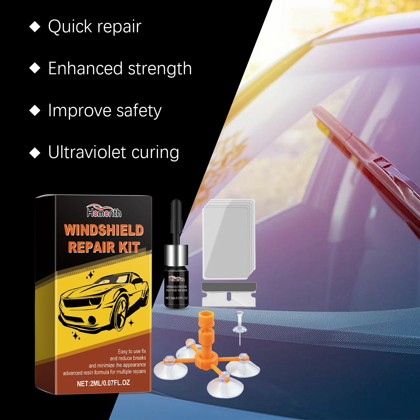 DIY Windshield Repair Kit Powerful Quick Fix Cracked Glass Windscreen Restore Resin Sealer Auto Glass Window Repair Fluid Tools 5