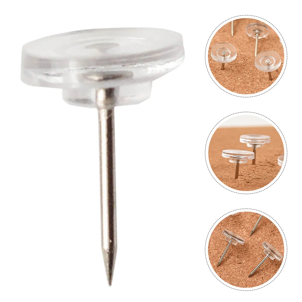 

100 Pcs Cork Board Thumbtacks Pushpins Flat Clear H-nail for Walls Plastic Hanging