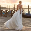 Simple Generous A-Line Women's Wedding Dresses V-Neck Sleeveless Lace Appliques Bride Gowns Ball Vestidos Novias Boda Customized 2