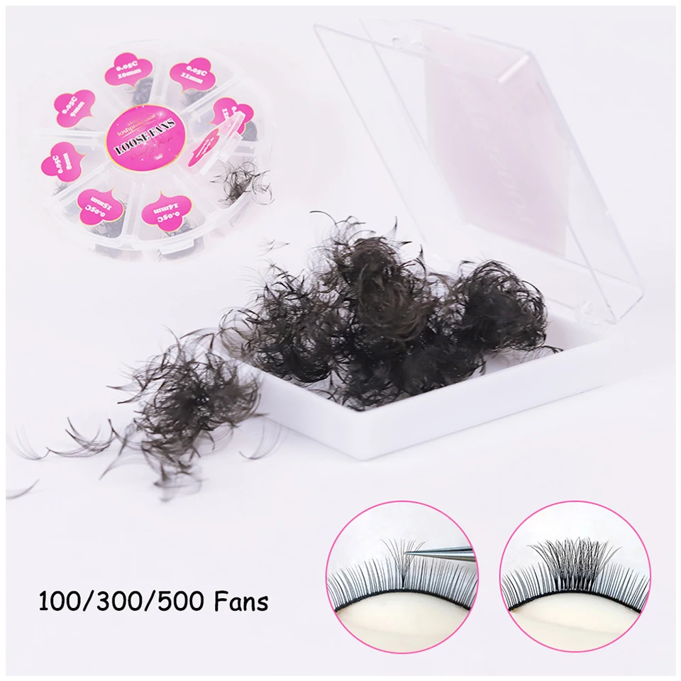 500 Fan Sharp Narrow Medium Stem Premade Volume Premade Loose Fans 5D 10D Slim Thin Pointy Base Estensioni Delle Ciglia Individuali