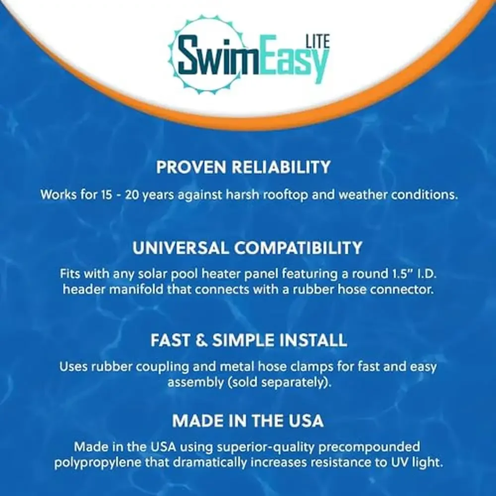 SwimEasy Lite Universal Solar Pool Heater Panel Replacement 15-20 Year Life USA Made DIY Installation 1 Panel 1.5" Header