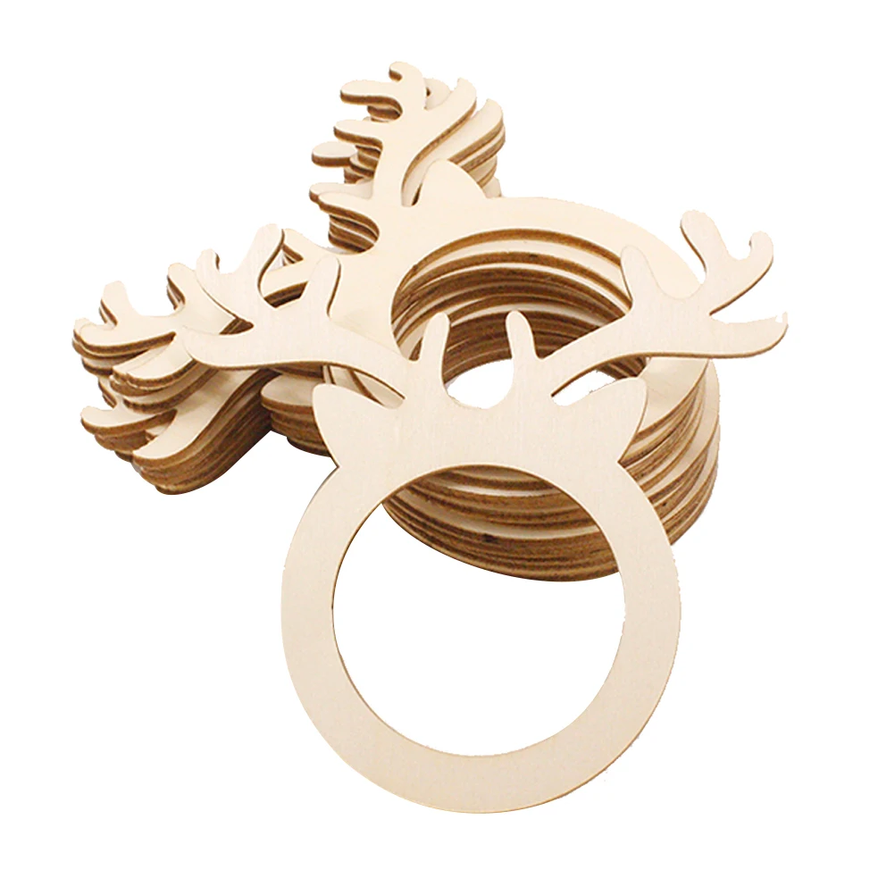 Wooden Christmas Napkin Rings 10pcs Reindeer Antlers Napkin Rings holders Christmas Dinner Table Party Holder napkin ring christmas napkin holder
