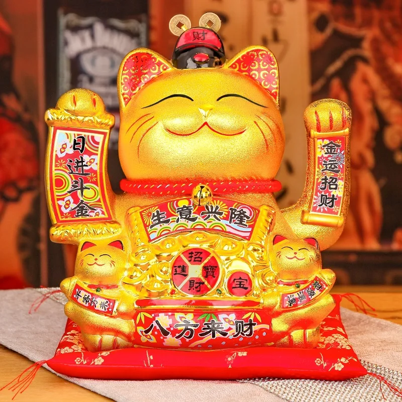

New 7/8/10/12/14 inch Feng Shui Beckoning Cat Wealth Fortune Lucky Waving Kitty Decor Ornament