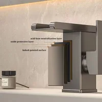 อ่างล้างหน้าน้ําตกสไตล์ทองแดงทั้งหมดไฟ LED ก๊อกน้ําส่องสว่างห้องน้ําเหนือเคาน์เตอร์อ่างล้างหน้าในครัวเรือนก๊อกน้ําร้อนและเย็น 6