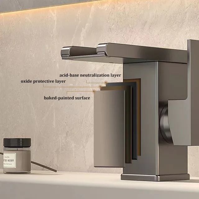 อ่างล้างหน้าน้ําตกสไตล์ทองแดงทั้งหมดไฟ LED ก๊อกน้ําส่องสว่างห้องน้ําเหนือเคาน์เตอร์อ่างล้างหน้าในครัวเรือนก๊อกน้ําร้อนและเย็น 6