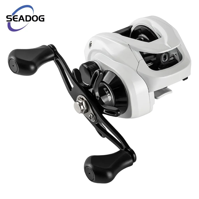 

SEADOG Fishing Cast Reels 6.3:1 Gear Ratio Balance Rocker Arm White Baitcasting Reel Smooth Bearing 8KG Braking Force