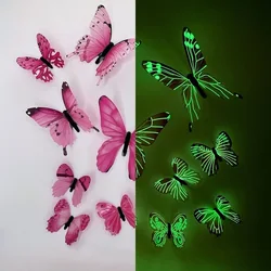 Elegant 12-Piece 3D Luminous Butterfly Wall Art Kit - Modern Home Decor & DIY Gift Set - 12PCS (Pink)