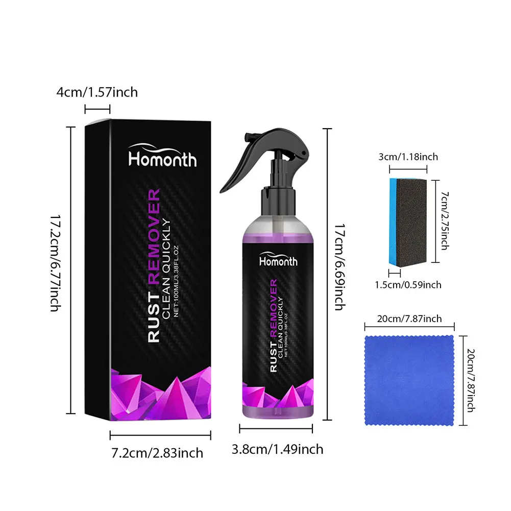100ML Car Rust Removal Derusting Spray Paint Rust Inhibitor Auto Rim Dust Cleaner Car Wheel Hub Remover Converter