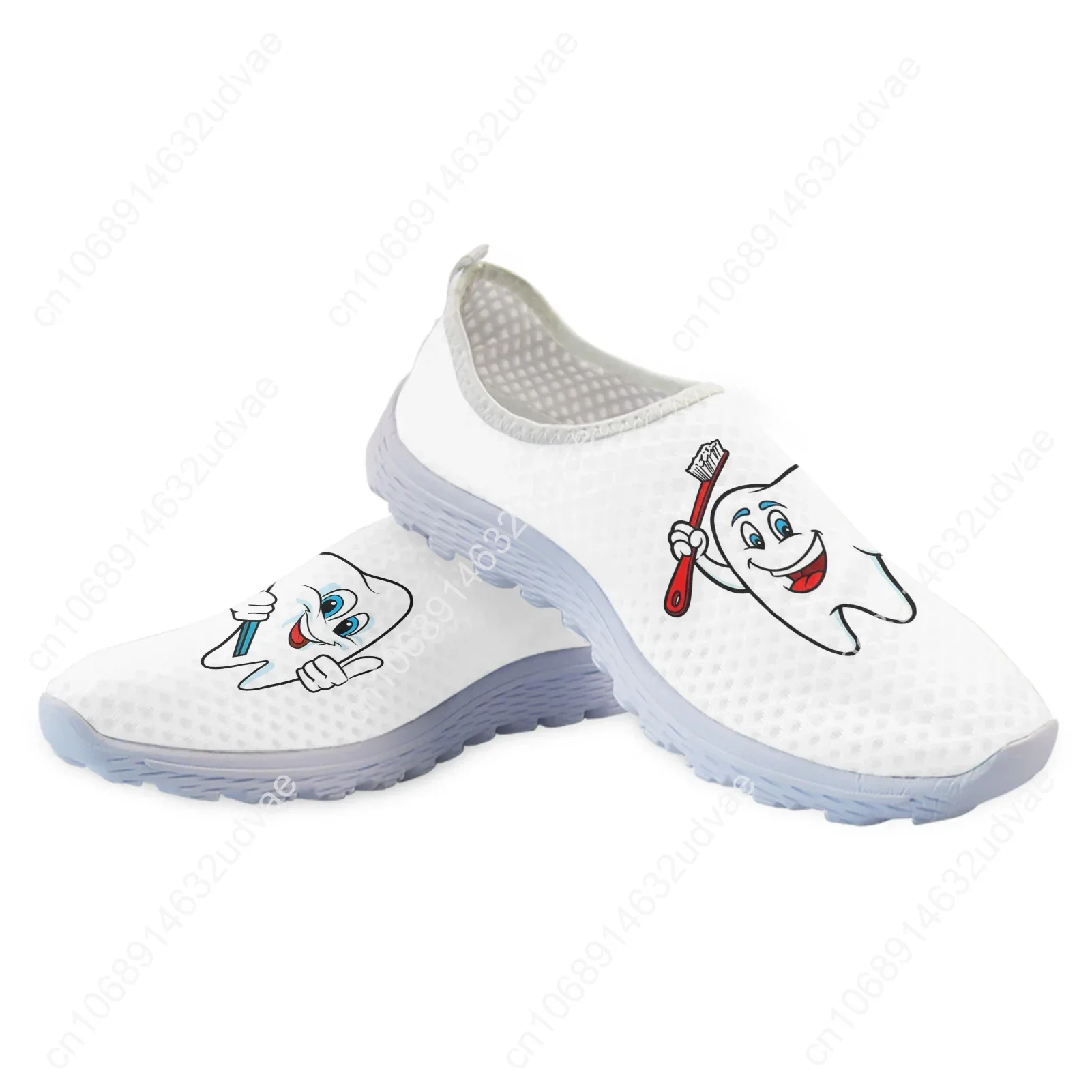Cute Cartoon Tooth Pattern Women Slip On Sneakers Dentist Mesh Ladies Shoes Light Casual Summer Beach Water Loafers
