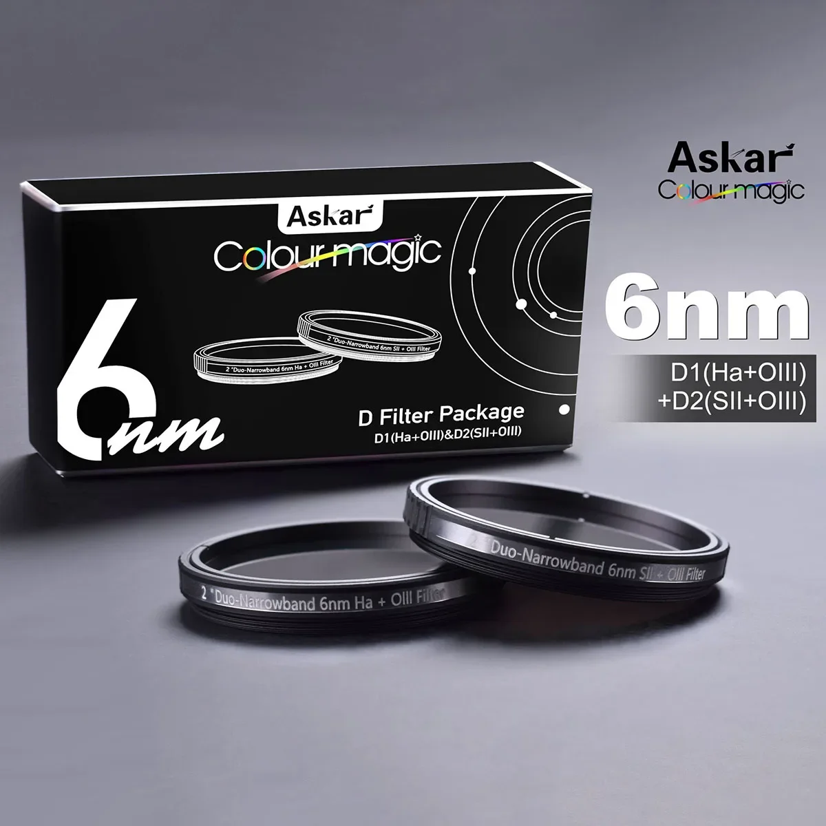 

Askar Color Magic Duo-Narrowband 6nm "D1+D2" H-a/O-III & S-II/O-III Imaging Filter Set (2 Filters) - 2" Mounted