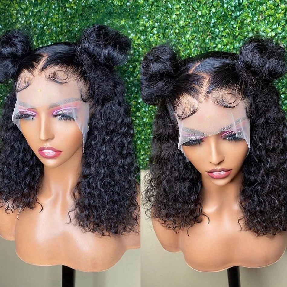 Deep Wave Curly Human Hair 13x4 Short BOB Wigs Transparent Lace Wig PrePlucked 4x4 Remy Lace Closure Wig Wigs For Women