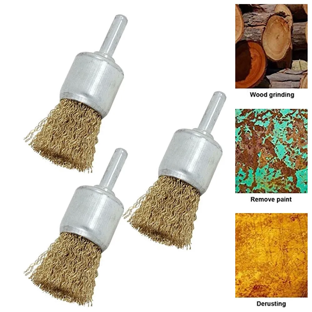 

3pcs 25mm Bowl Wire Brush 6mm Shank Diameter Flat Steel Wire Wheel Electric Drill Grinding Mill Polish Wheel Derusting Tool