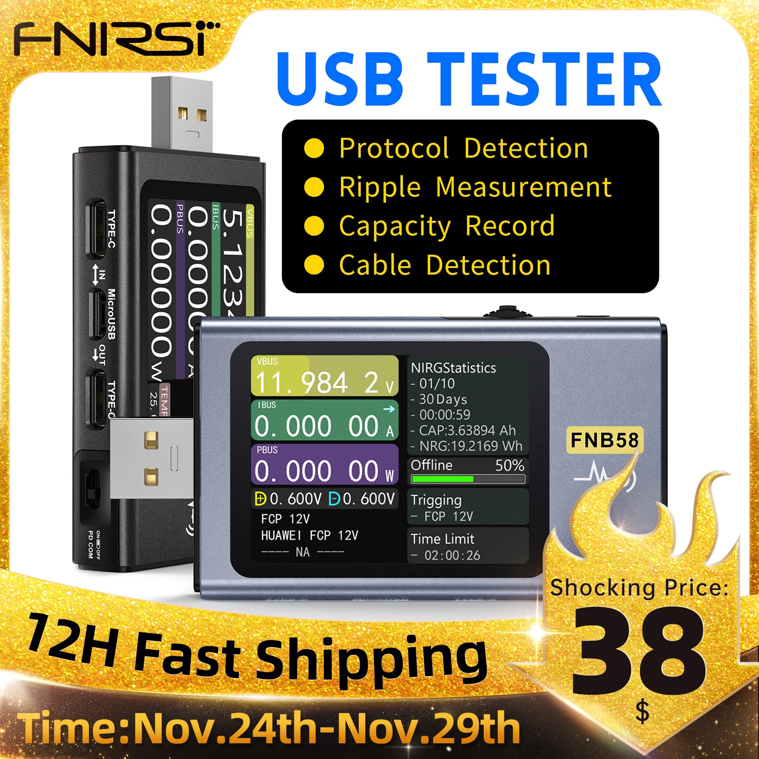 FNIRSI FNB58 USB Battery Tester Voltmeter Ammeter TYPE C Fast Charge