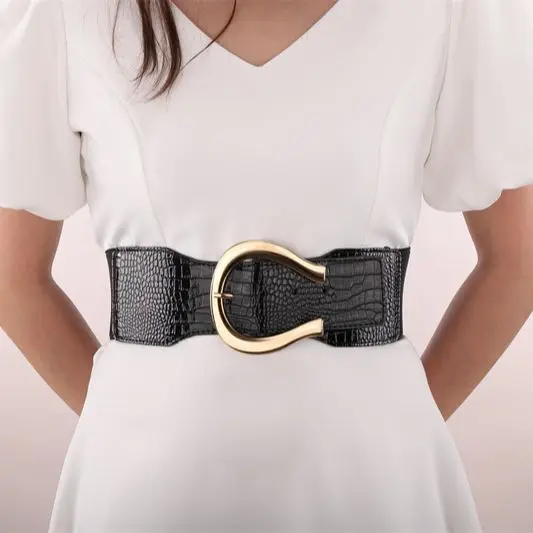 

Jovivi Women Vintage Elastic Belt Crocodile Pattern Stretchy Retro PU Leather Fashion Wide Waistband Cinch Dress Party Belt