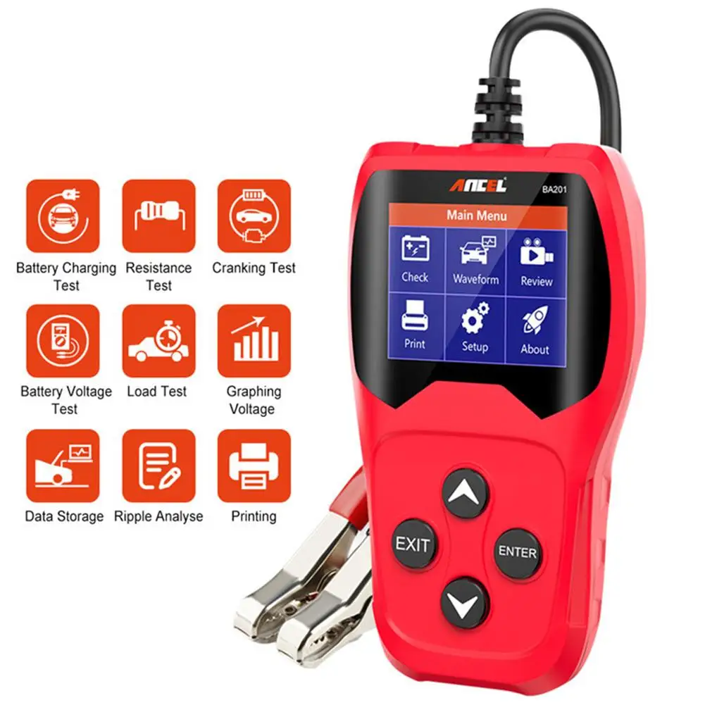 

Ba201 Car Battery Tester Detector 12V 100-2000cca Battery Charging Starting Load Tester Analyzer Tools