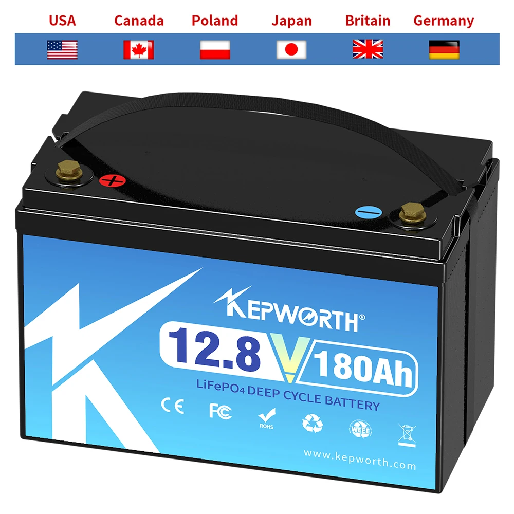 12V 180Ah LiFePO4 Lithium Iron Phosphate Battery Upgraded BMS 6000 Cycles For RV Campers Golf Cart Off-Road Off-Grid Solar Wind lithium battery
