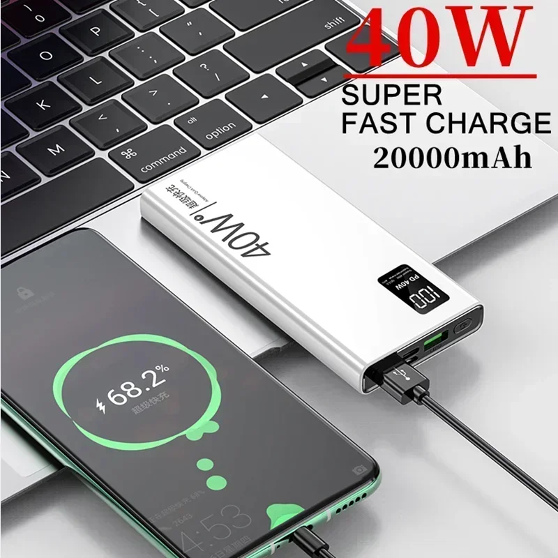 

PD40W Super Fast Charging Power Bank Portable 20000mAh Digital Display External Battery Charger For IPhone Xiaomi Huawei QC3.0