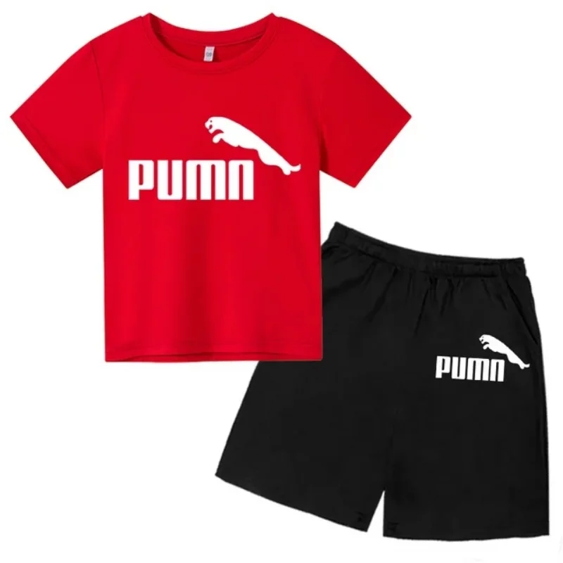 Summer casual top fashion printed cotton two-piece short sleeved pullover suitable for boys and girls aged 2-12 children\'s cloth