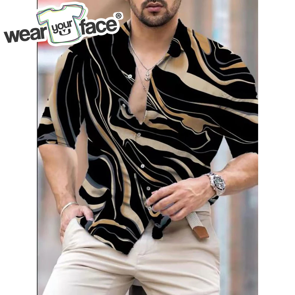 Stripe Geometry Patterns 3D All Over Printed Hawaiian Casual Button Up Dress Shirts Full Sleeve Office Streetwear Men Clothing