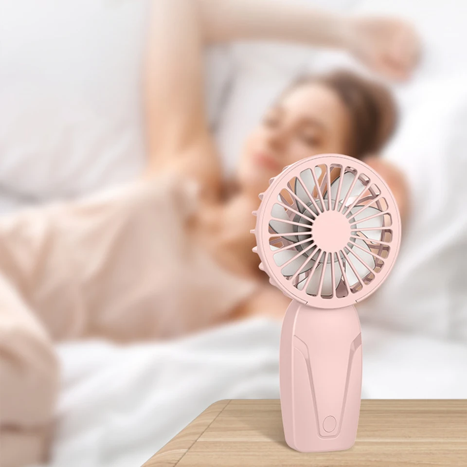 Ventilatore Portatile PIQSTORE Ricaricabile USB-C - Mini Ventilatore Silenzioso 3 Velocità Con Base E Supporto Telefono, Bianco