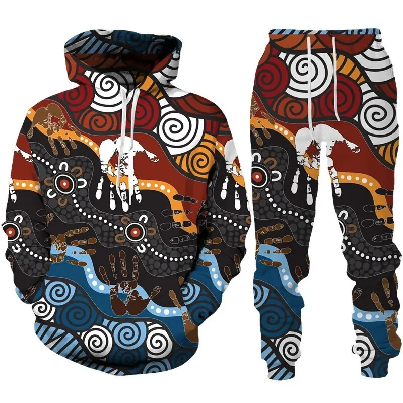 Autumn Men Hoodies Sets Ethnic Hoodie Set 3d Print Trousers Suits Men Personality Oversize Tracksuit 2pc Sets Long Sleeve Suit