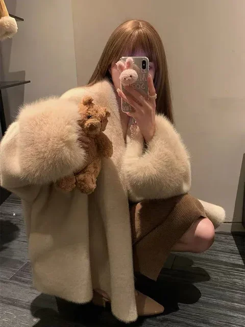 Faux Mink Fur Coat for Women Winter Thick Loose Hairy Casual Jacket Y2K Fashion Streetwear Long Sleeve Warm Fur Outerwear 2