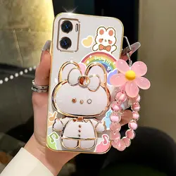 Rainbow Rabbit Plating Shatterproof Phone Case - Soft Back Cover with Thin Protection for Motorola Moto E22i (SL02-White)