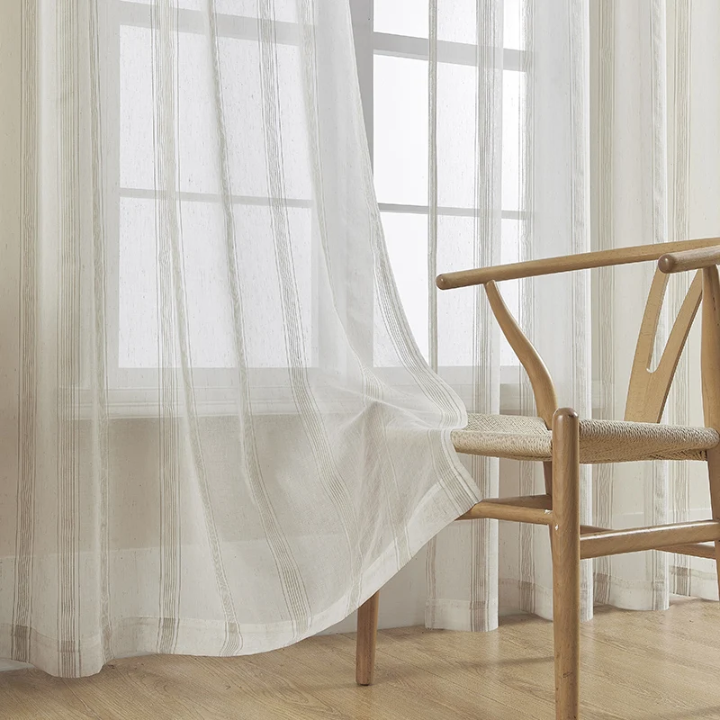 CHAXI Modern Striped Vertical Tulle Sheer Curtain for Living Room Bedroom Kitchen Voile Window Drapes  Decoration Custom Made 2