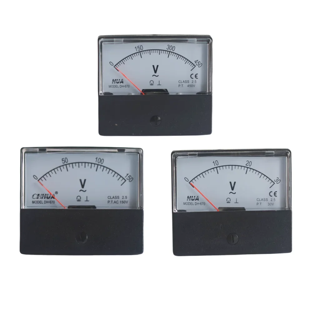 DH-670 zeiger analoges Gleichstrom-Wechselstrom voltmeter 5V 10V 15V 20V 30V 50V 100V 500V.