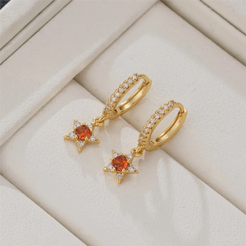 Delicate Colorful Zircon Star Pendant Hoop Earrings for Women Luxury Eleagnt Dangle Earring Party Jewelrys Gifts