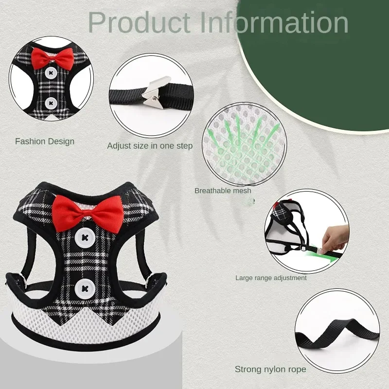 Dog Collar Pet Harness Leash Set Pet Harness Set Dog Traction Rope Bow Dog Collars Necktie Traction Rope Christmas Pet Harness for Small Medium Dogs Cat Chest Strap Dog Accessories Gifts