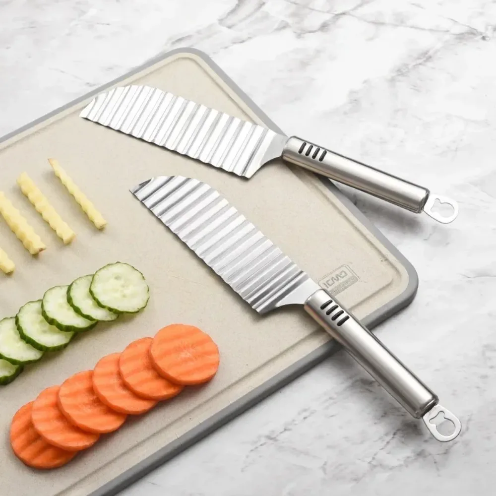 Description Picture 4 of itemStainless Steel Potato Chip Slicer Dough  Fruit Vegetable Crinkle Wavy Slicer Knife Potato Cutter Chopper French Fry Maker Tools